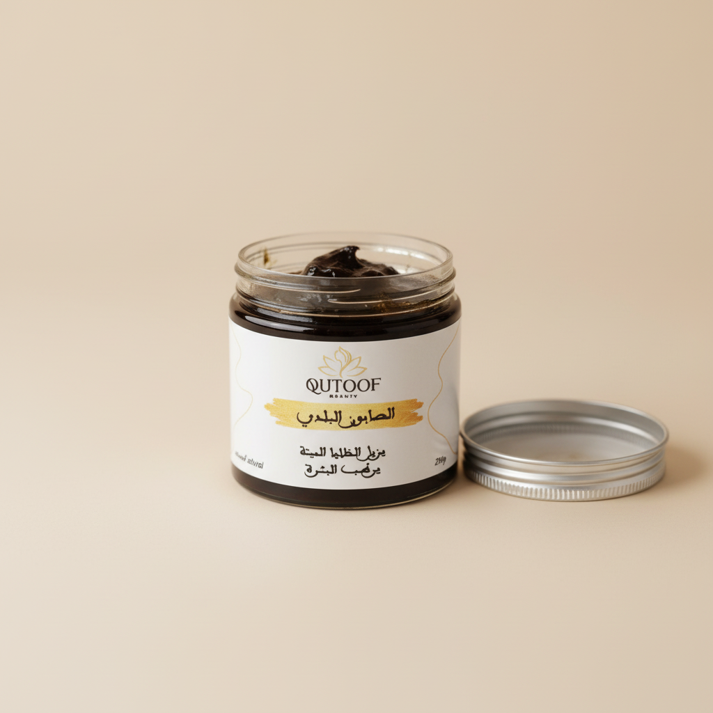 Savon Beldi Naturel QUTOOF sur fond crème élégant – Soin hammam marocain 200g